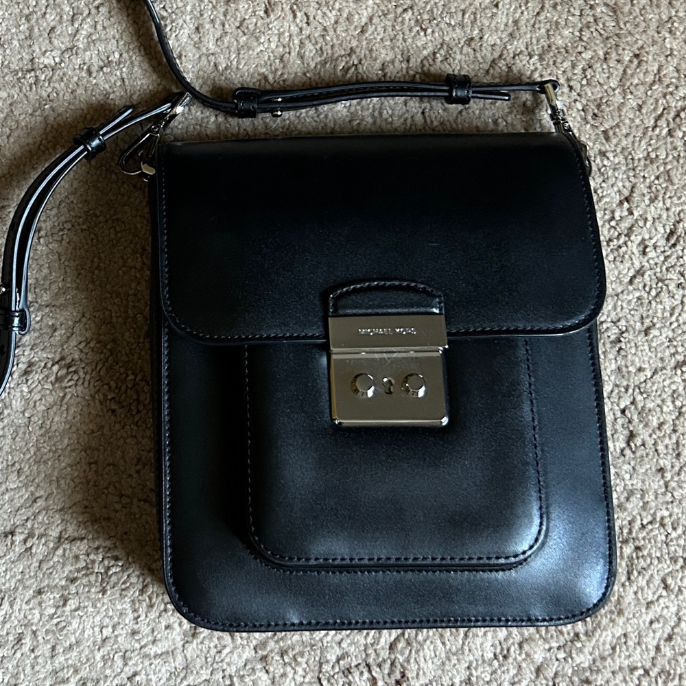 Michael Kors Sloan Black Leather Crossbody with Silver Hardware